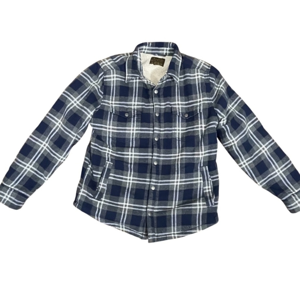 Lucky Brand Sherpa-Lined Plaid Flannel Jacket - Blue and Gray, Size Men’s Large - Picture 8 of 15